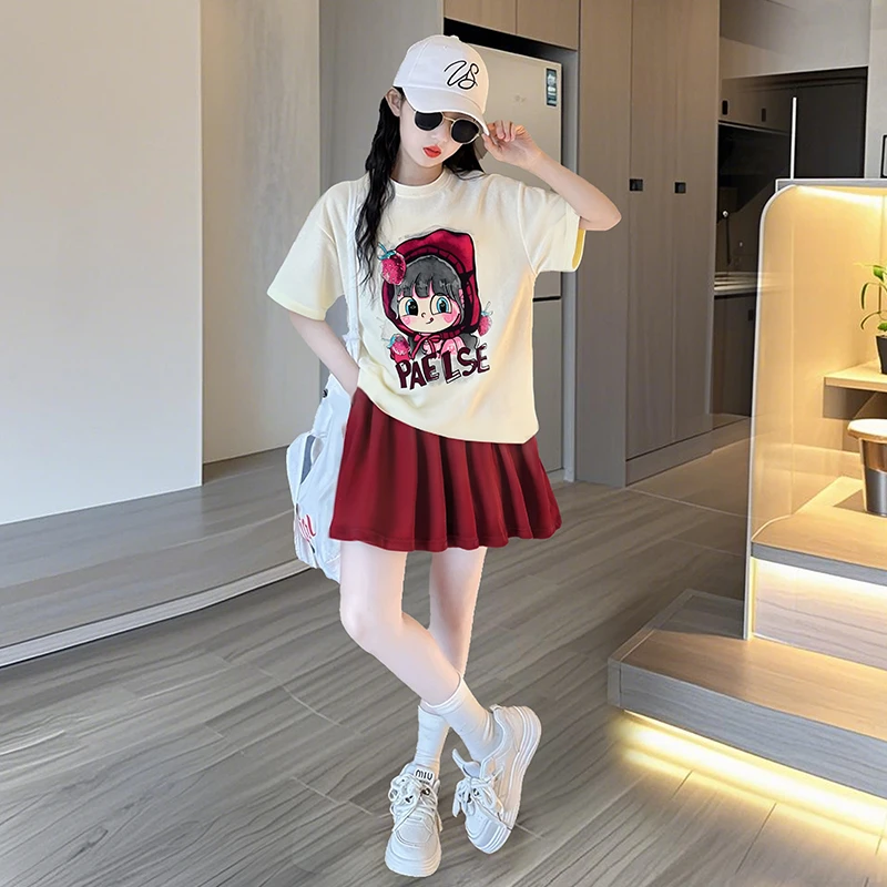 女童夏装2025新款洋气大童短袖短裙裤套装儿童夏季网红炸街两件套