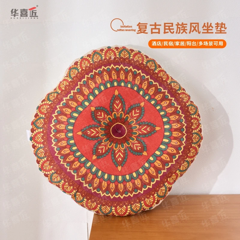 M33宫廷花卉坐垫棉麻抱枕坐垫沙发客厅榻榻米蒲团圆形靠枕