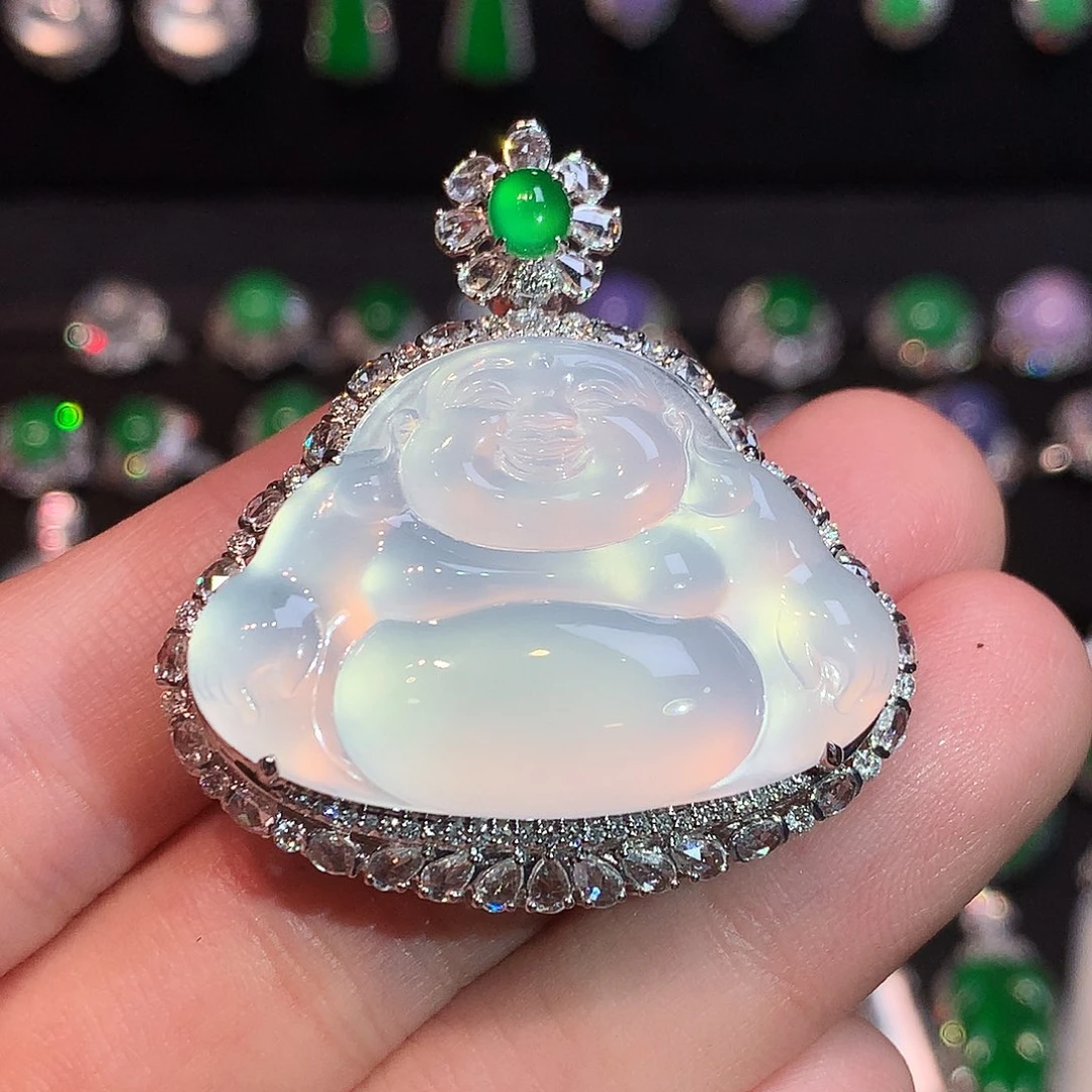 翡翠18K金镶嵌吊坠(赠链)高冰玻茅台白佛公吊坠