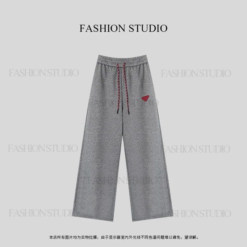 【七七】2025春季 新款高腰时尚简约百搭宽松直筒抽绳阔腿裤087