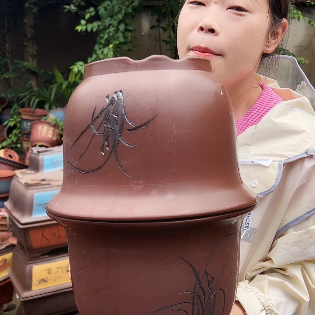 宜兴紫砂花盆平角金钟25-25