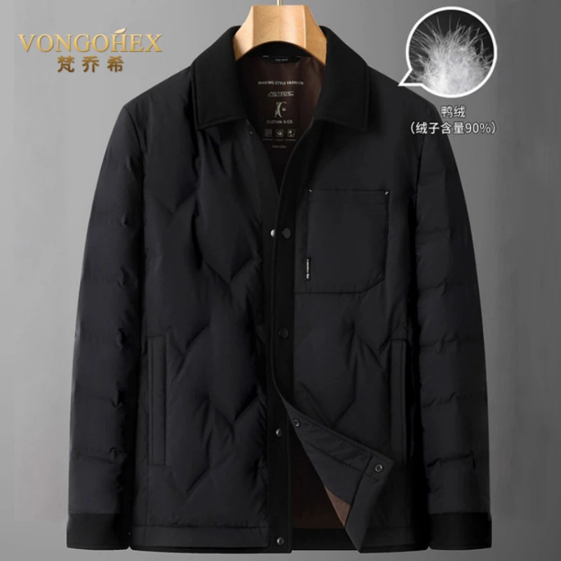 VONGOHEX男士翻领羽绒服冬季保暖加肥加大码暗扣衬衫式羽绒服外套