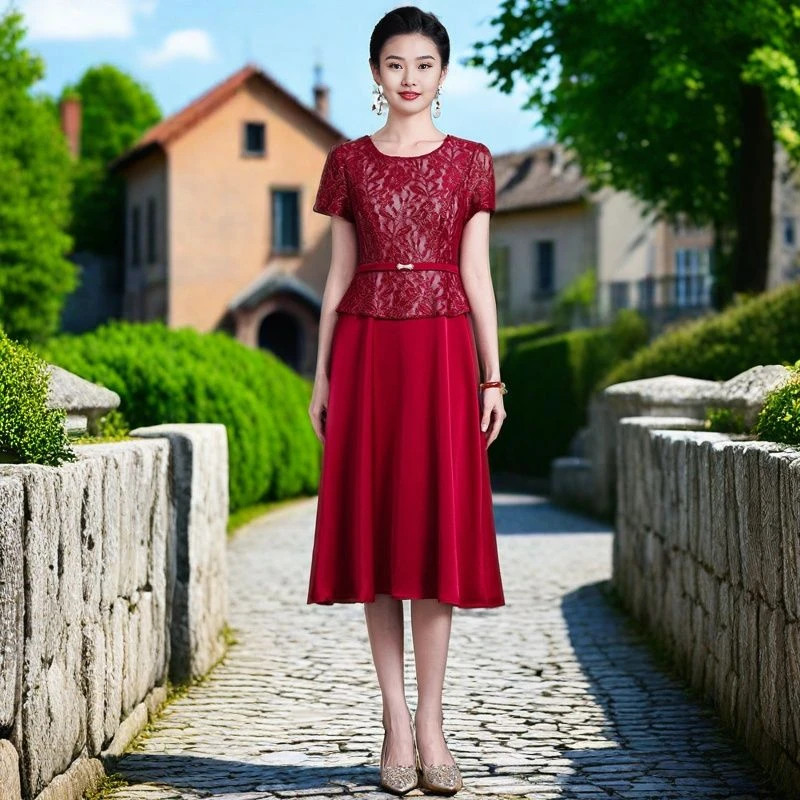 高端气质敬酒服结婚妈妈喜婆婆婚宴礼服假两件遮肚大码显瘦连衣裙