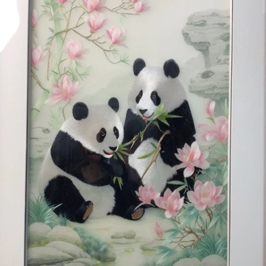 织绣苏绣熊猫单面绣
