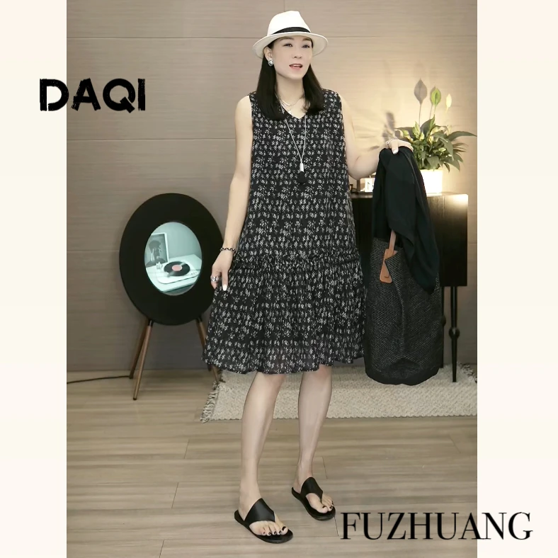 2387常规版V领女装碎花无袖时尚显瘦碎花吊带连衣裙