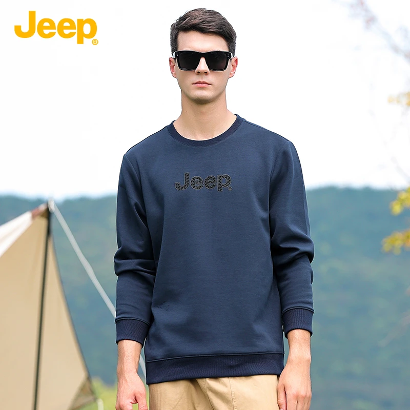JEEP吉普卫衣男春秋季长袖T恤男士时尚百搭打底上衣休闲宽松男装