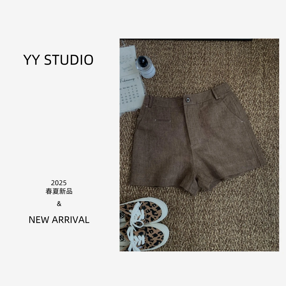 【YY STUDIO】米兰周末 亚麻夏季气质ins时尚显瘦设计感百搭短裤