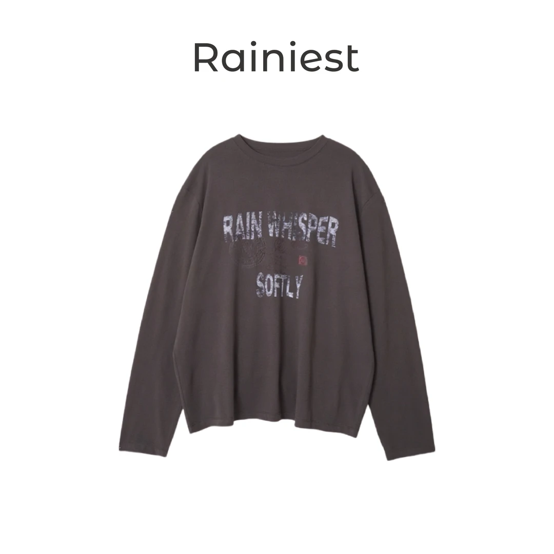 雨哥Rainiest棉涤胸前印花长袖T恤女D259T007G1