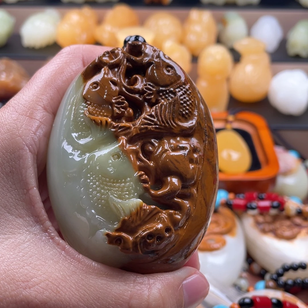 麻***雀石材天然古青石手把件