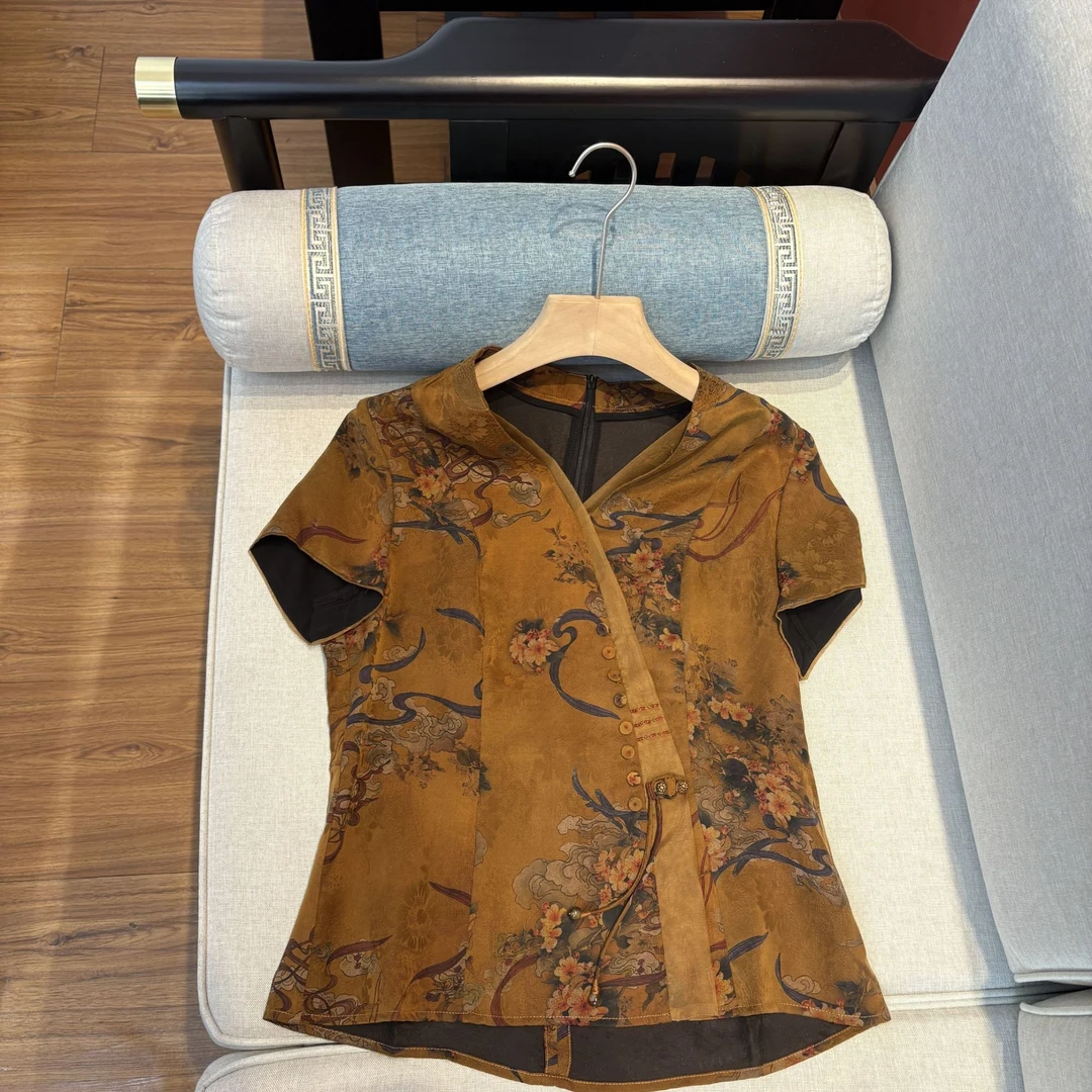 【澜亭絮絮】香云纱花萝上衣696226清仓