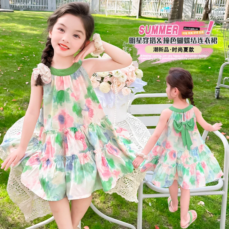 女童夏季背心连衣裙2025新款洋气女宝宝甜美公主裙小童夏款连衣裙