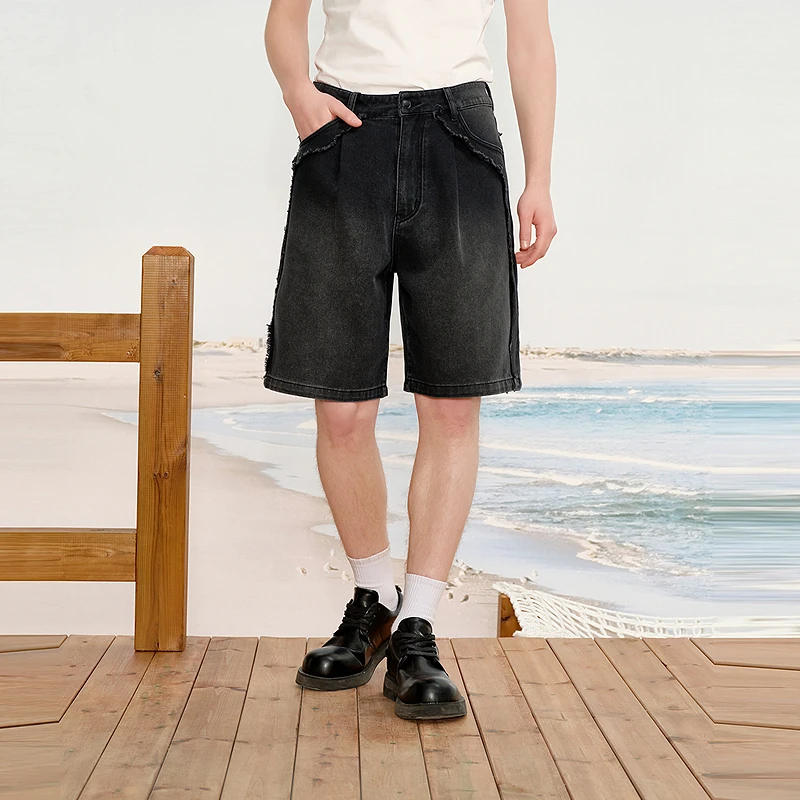 【INXX】复古做旧破洞牛仔裤水洗泼墨领标短裤男女同款XRF2240957