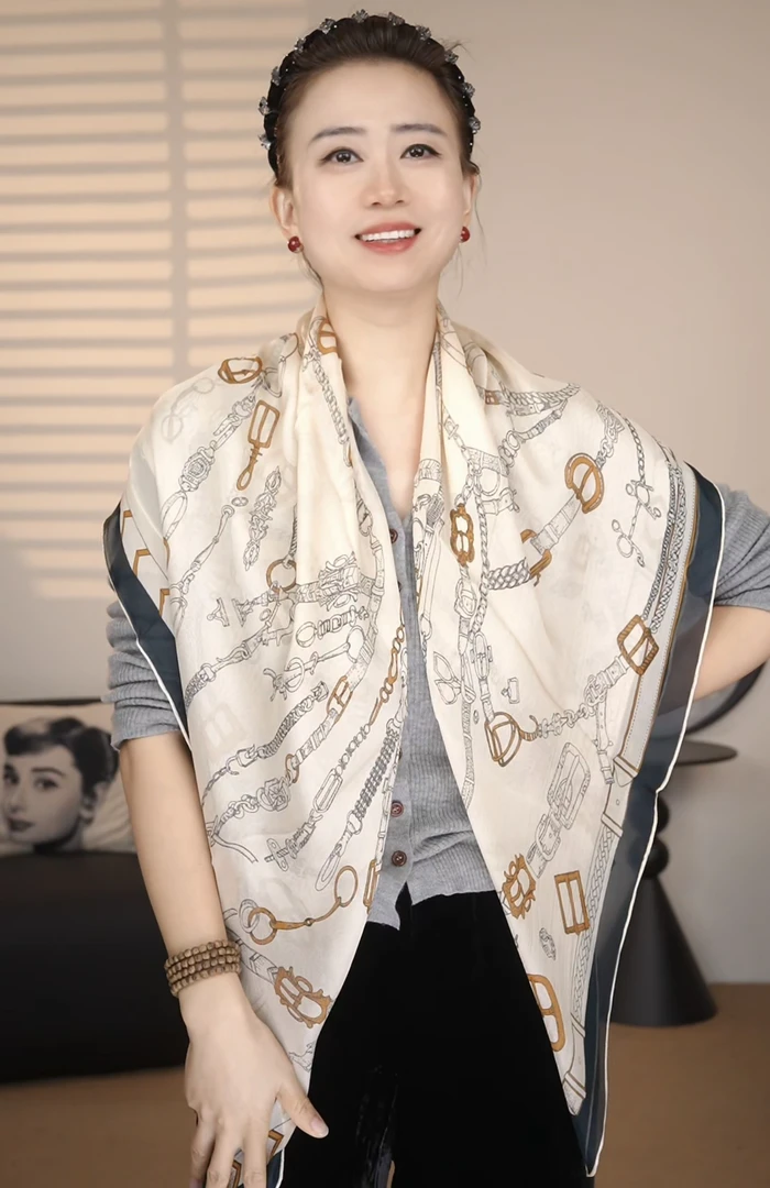 【福利桑蚕丝西丽纱19】宫丽105cm桑蚕丝西丽纱轻奢百搭时尚方巾