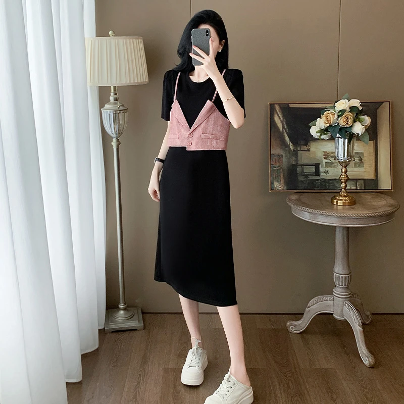 2025夏季森系直筒纯欲风轻奢连衣裙简约薄款遮肚子民族风年轻裙子