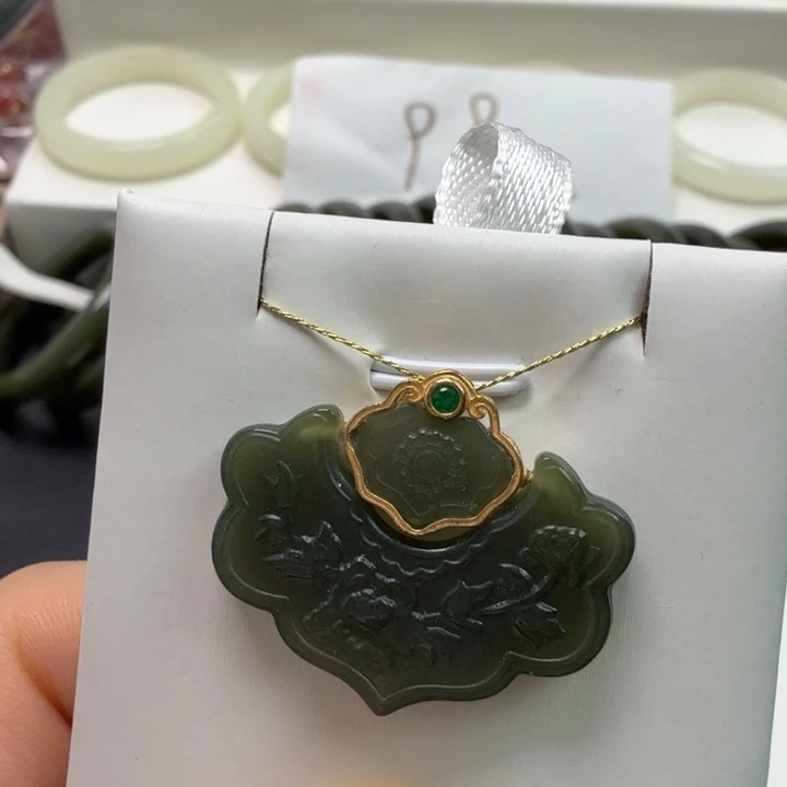 和田玉银S925镀金镶嵌颈饰