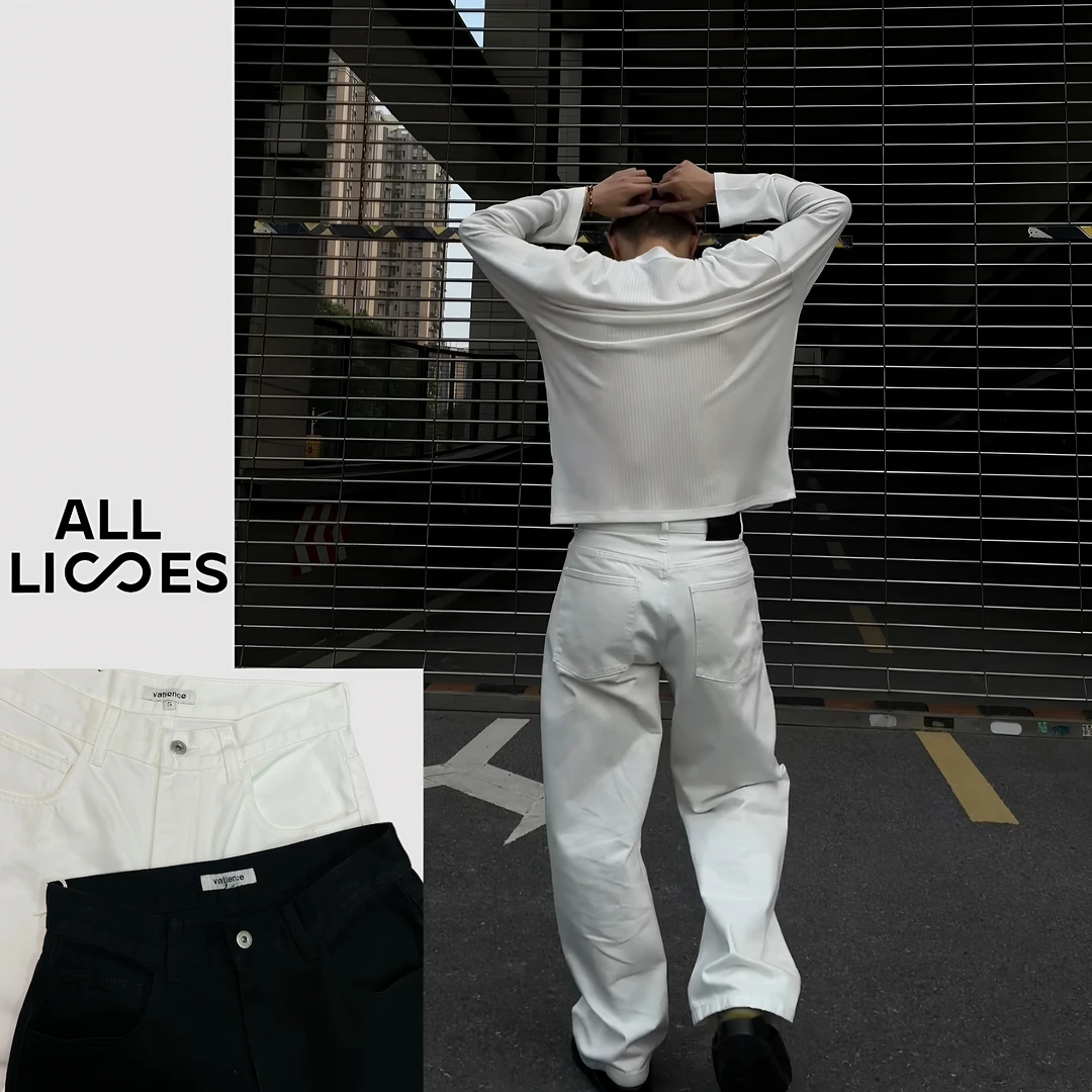 【简意】升级纯色经典百搭黑白纯牛高级重工牛仔裤V-7006