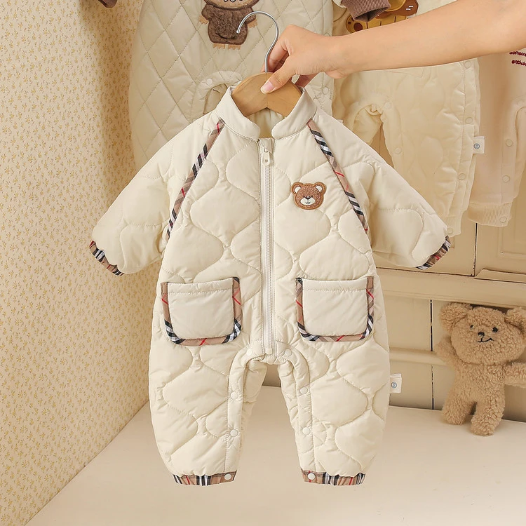 婴幼儿婴儿秋冬衣服外出哈衣加绒夹棉保暖外套冬款连体百日宴哈衣