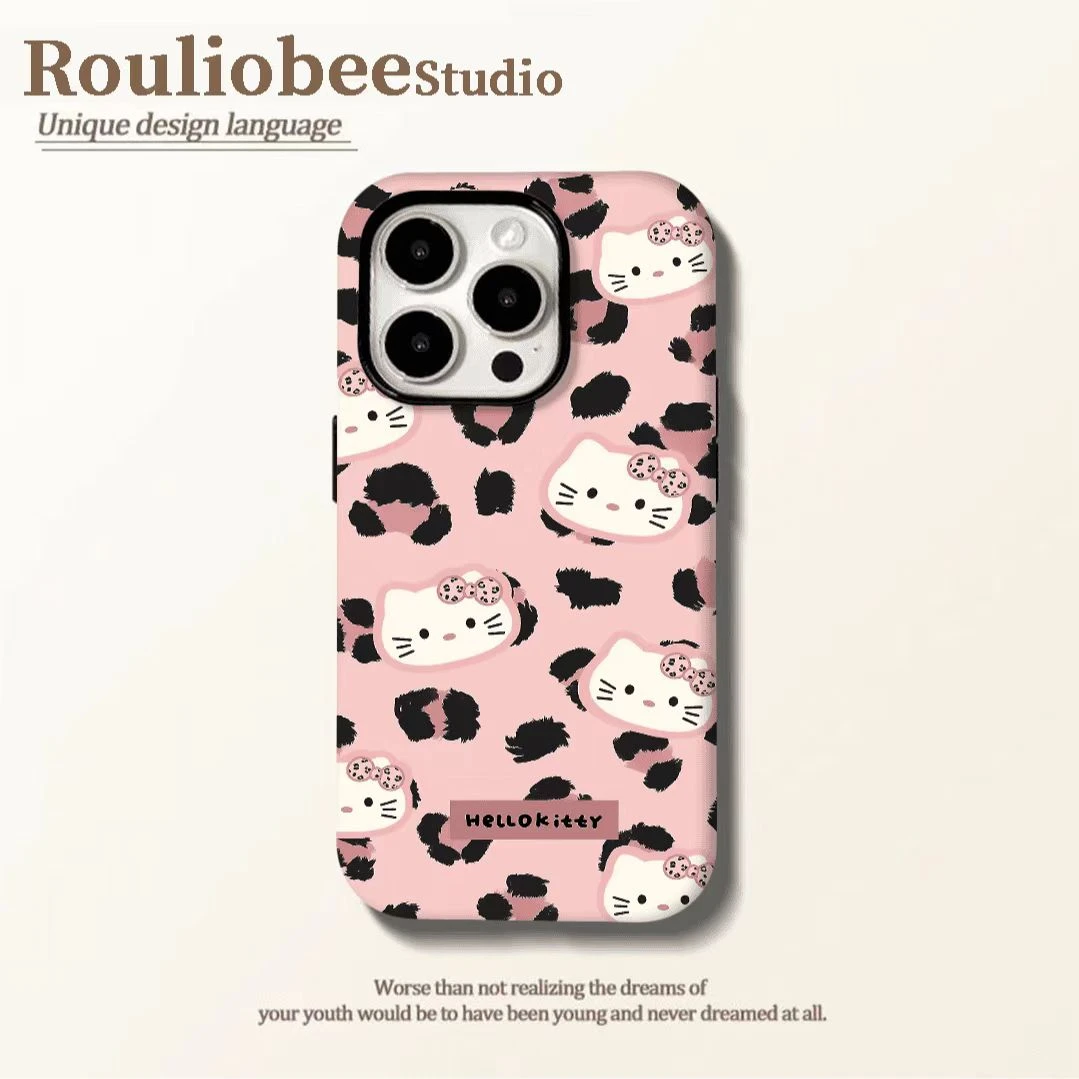 粉豹纹凯蒂猫适用于苹果17/16pro菲林手机壳华为vivo小米oppo防摔