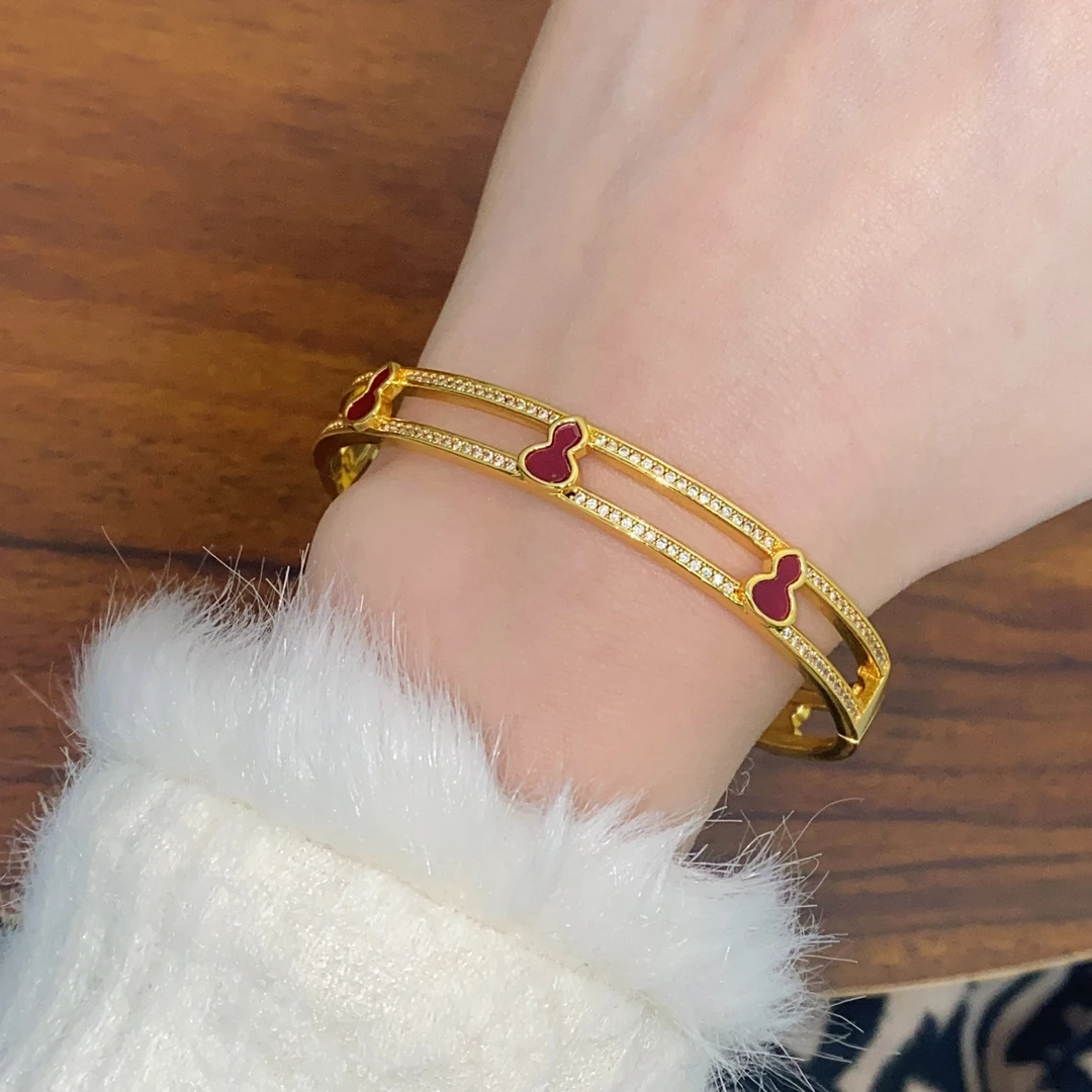 SZ1195 镂空满钻红葫芦手镯高级感气质卡扣手镯
