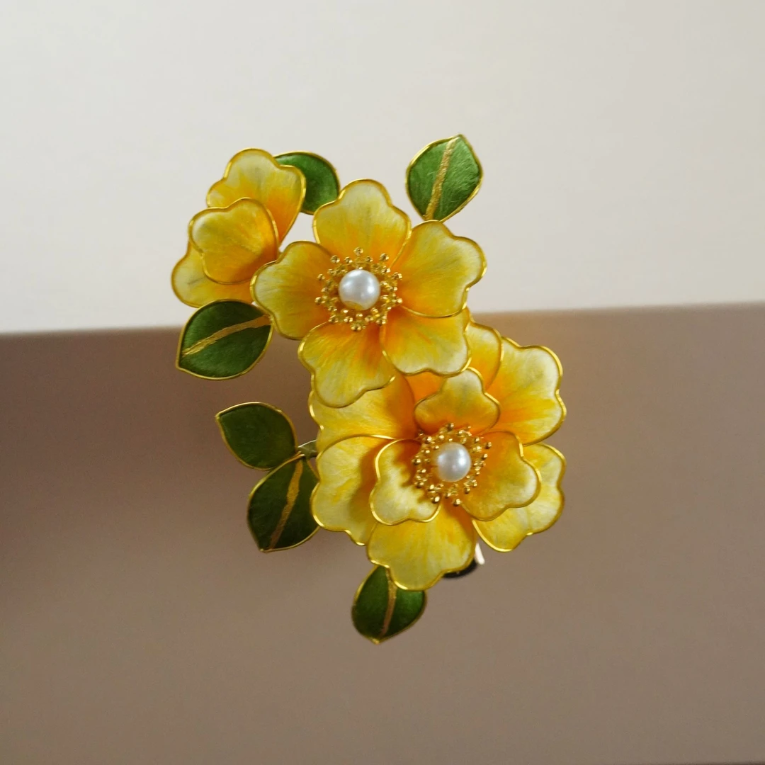 哇黄海棠花发夹非遗绒花发夹南京绒花大气国风小巧精致百搭手工