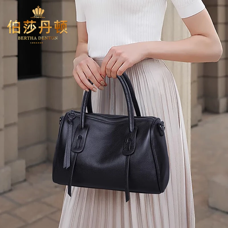 伯莎丹顿包包女包单肩斜挎包新款大容量时尚真皮女士手提波士顿包