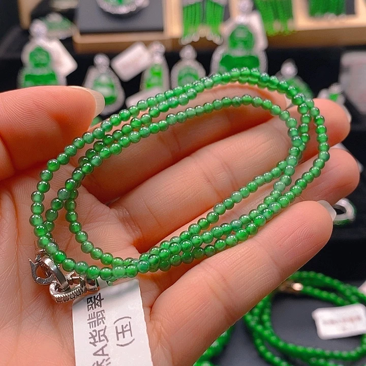 翡翠未镶嵌耳饰天然A货翡翠珠链卡3