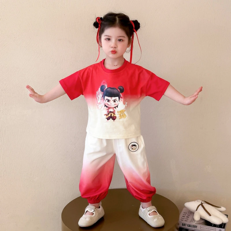 女童夏套装2025新款宝宝夏季洋气哪吒衣服短袖裤子夏装小女孩两件