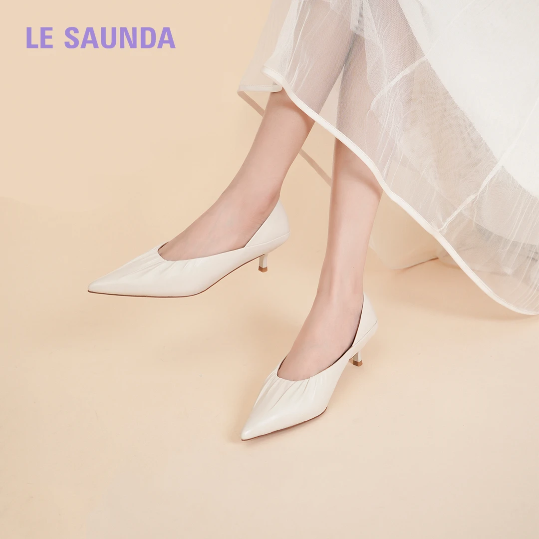 莱尔斯丹2025新款Queen1250时尚优雅褶皱尖头两穿细跟单鞋6M40501