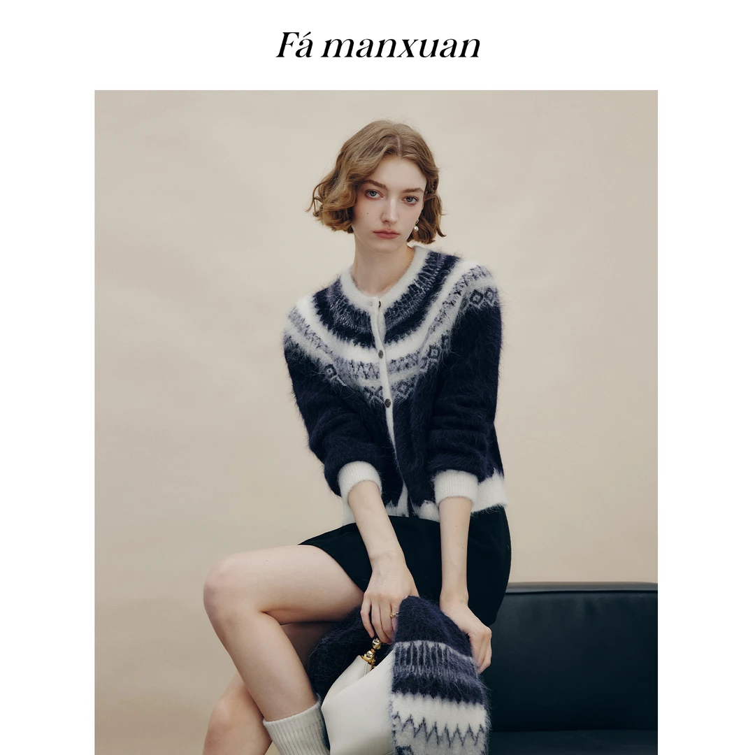 【诗语专属】法曼萱费尔岛长毛羊驼毛针织开衫女2025冬毛衣MK1186