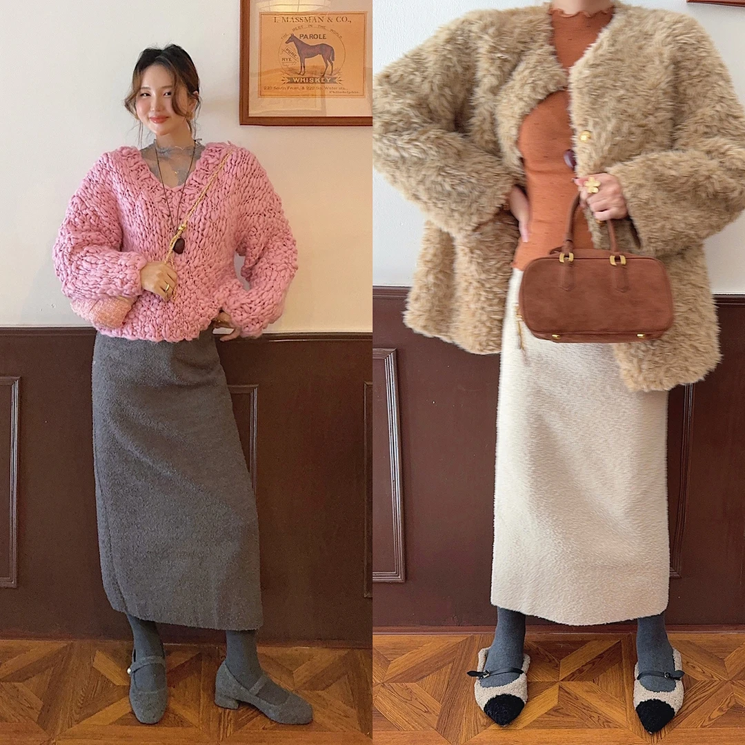 智英欧尼  NO退NO换【柔软裙子百搭韩系穿搭秋冬保暖气质开叉】