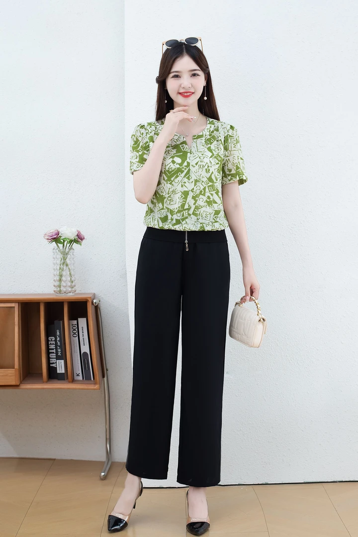 2506【衣长53】印花短袖拼接衬衫女2025夏季新款洋气减龄上衣