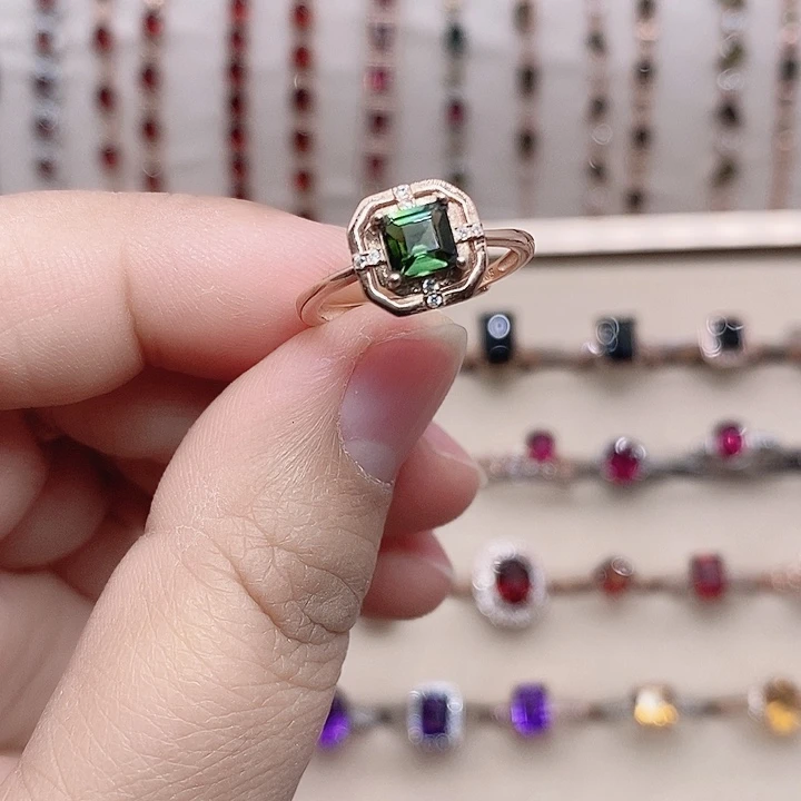 银S925镶嵌碧玺戒指戒指