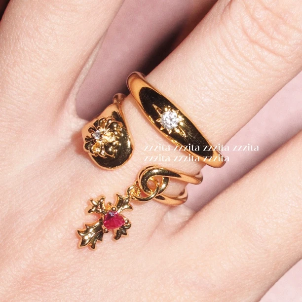 合金合成锆石戒指 Forbidden Glow•禁忌之心～四芒星十字架戒指