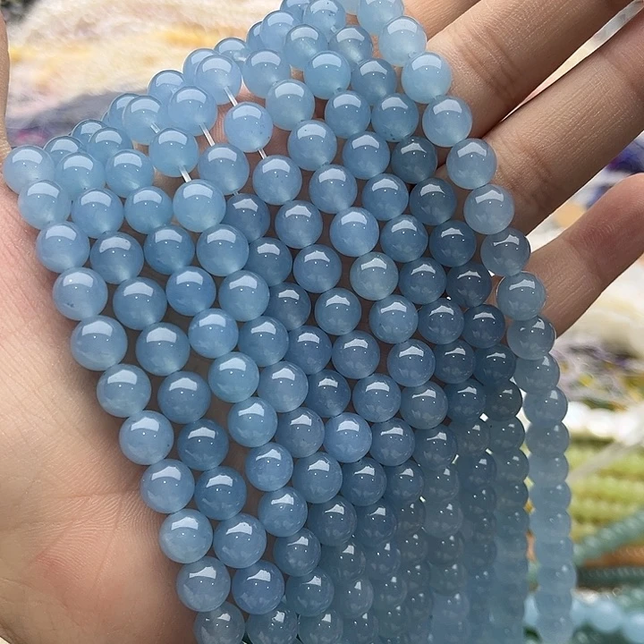 玛瑙/玉髓珠宝半成品未镶嵌一条8mm左右海蓝宝珠