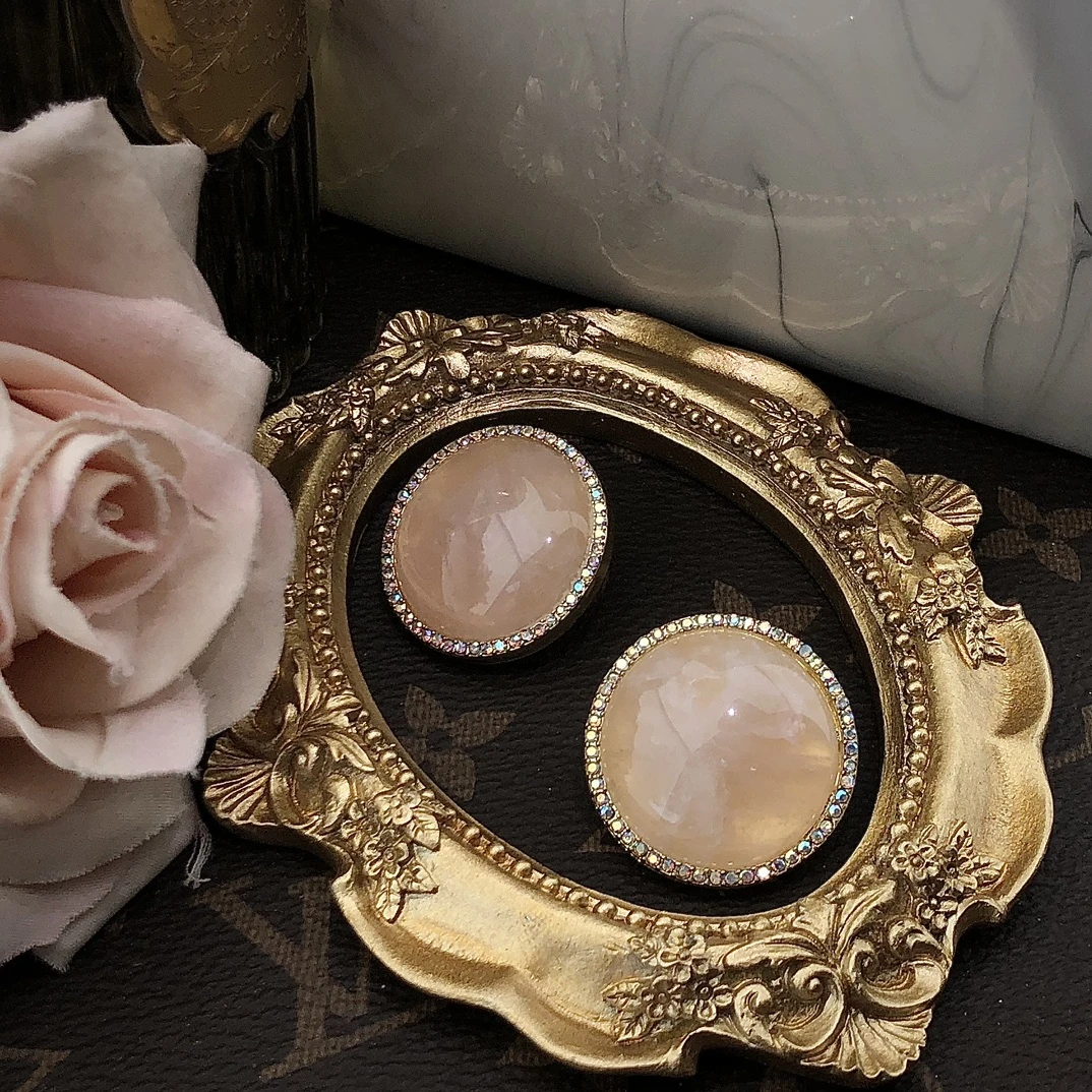 铜合金琉璃耳饰 粉水水耳饰天然手工气质轻奢时尚百搭复古法式