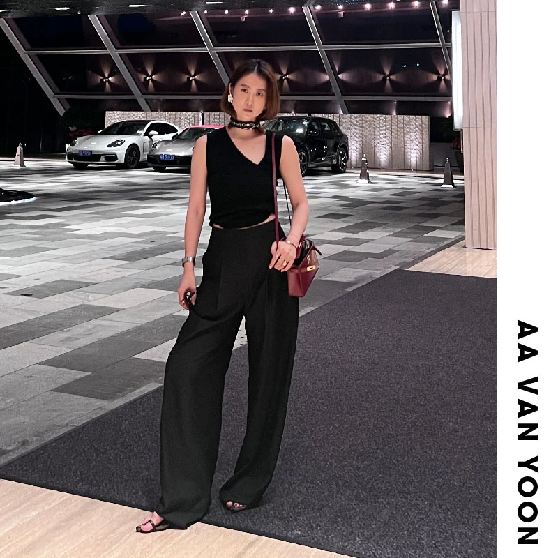 YOON深圳原创【英姿煞爽】垂感黑色直筒西裤 【WT24-X04251】