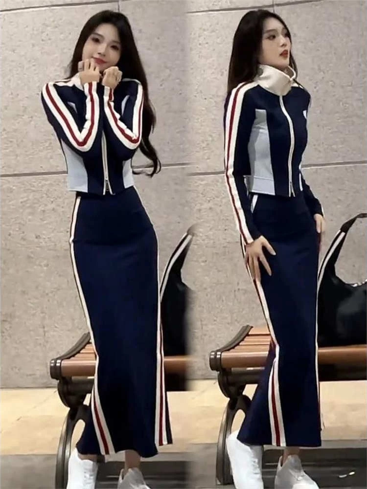 时尚休闲套装裙女2025秋季新款洋气显瘦长袖上衣高腰半身裙两件套