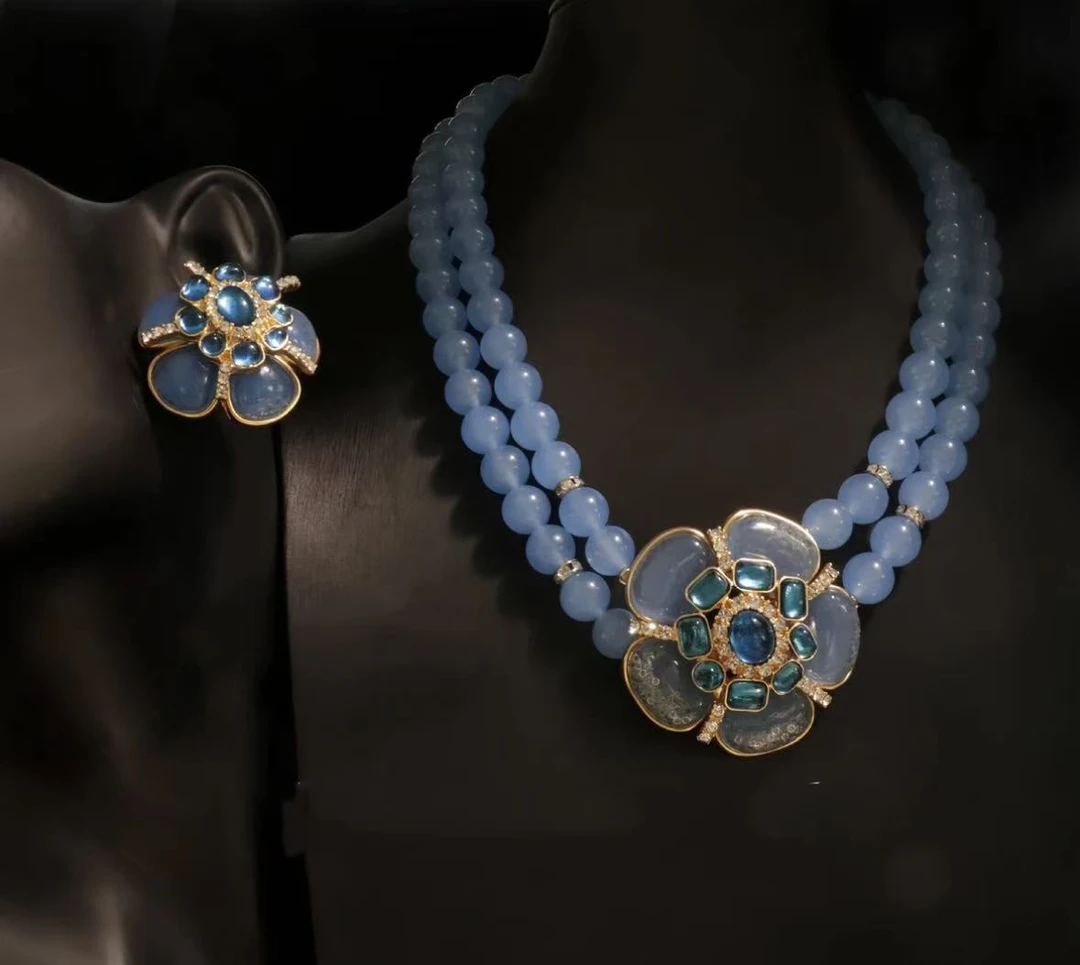 合金琉璃胸针 蓝色果冻花朵套系