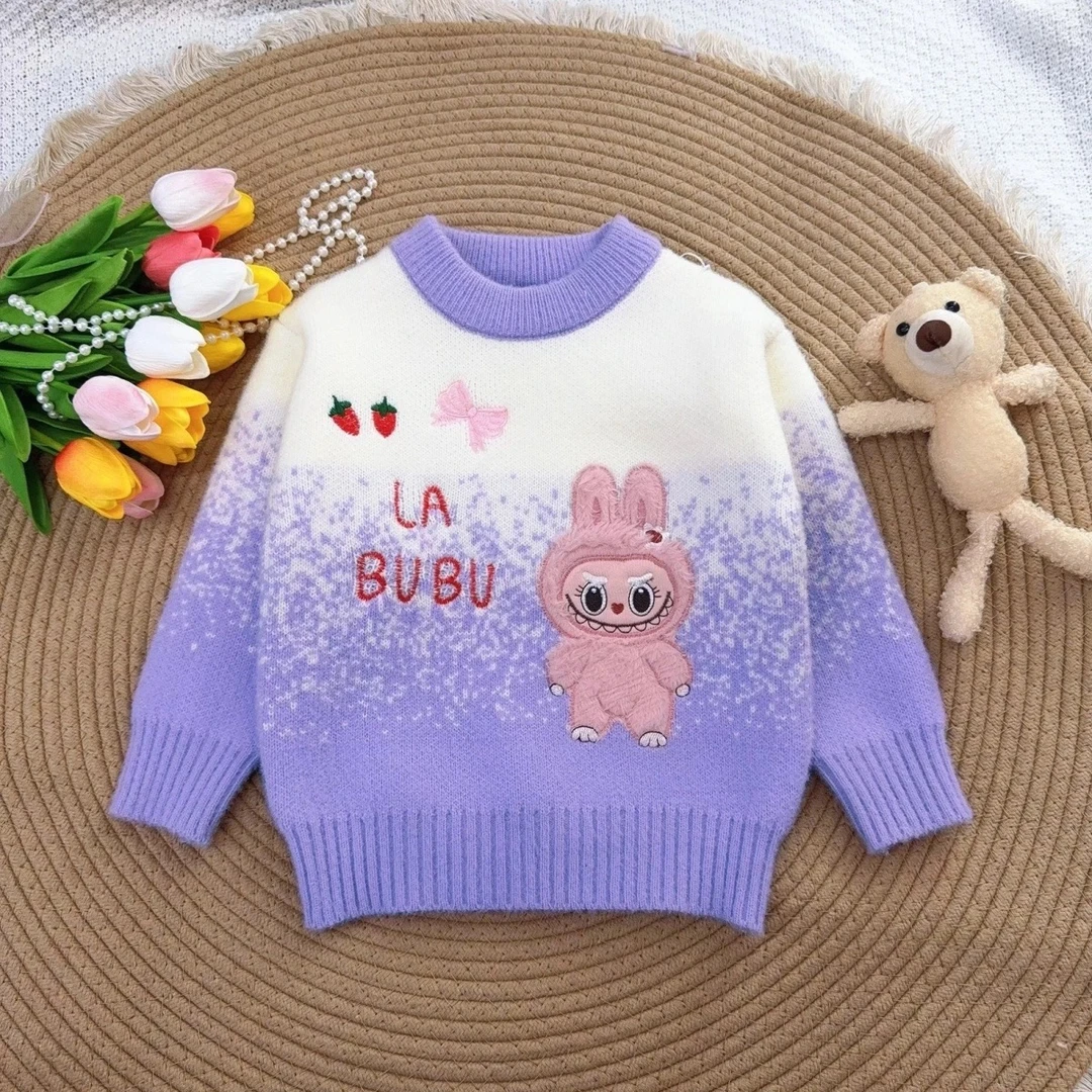 新款女童毛衣2025秋冬拉布布儿童线衣新款洋气套头打底卡通毛衣