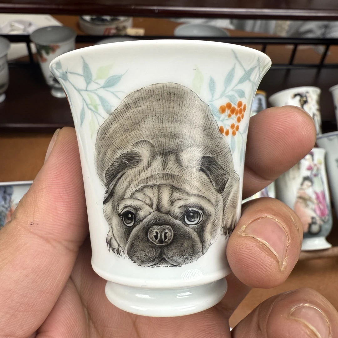 哈巴狗小杯杯手工手绘