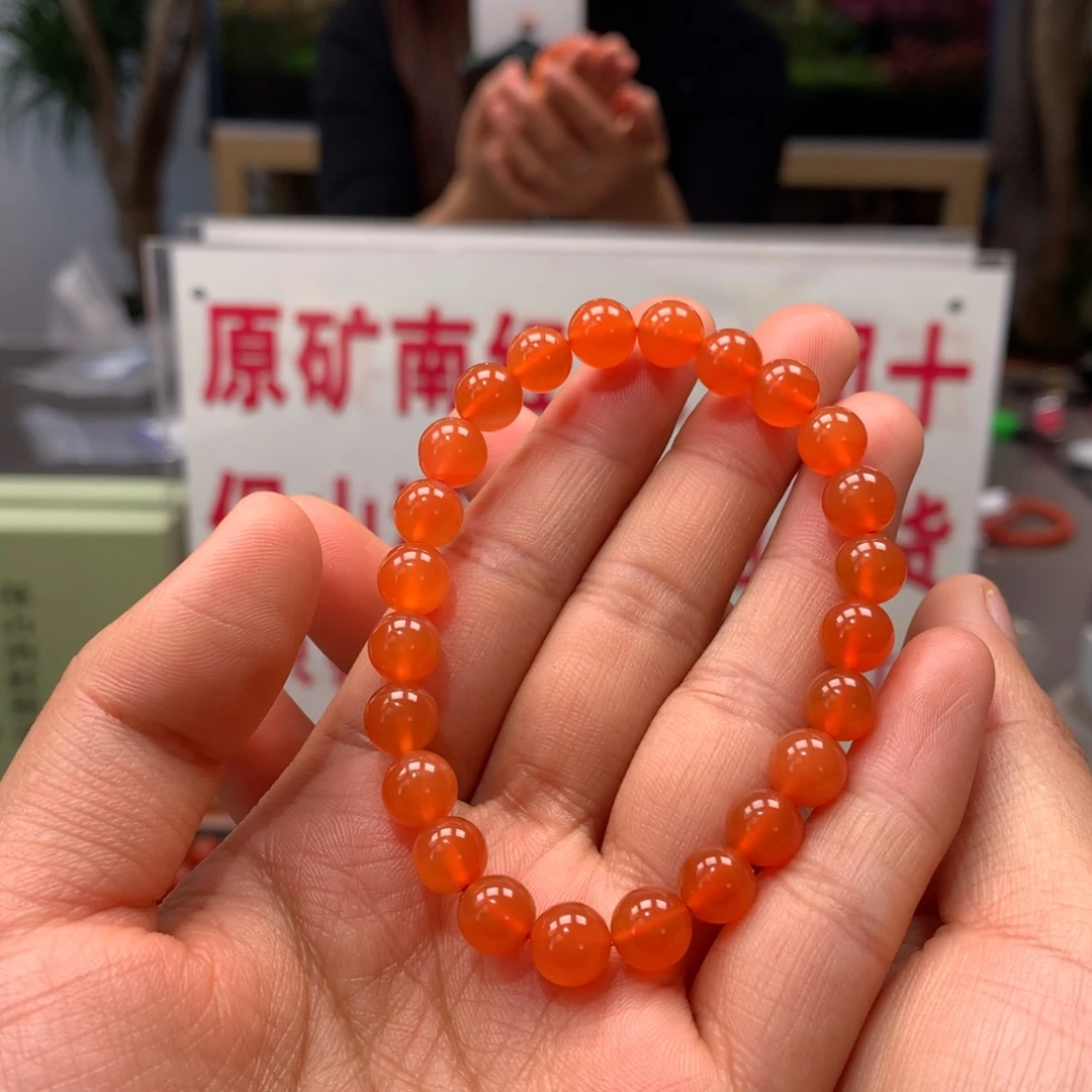 南红玛瑙7mm三眼井冰橘单圈手串未镶嵌