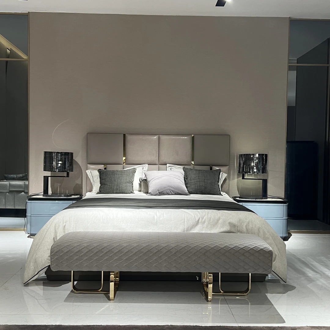 【芬迪床】高端意式别墅豪宅主卧床成套家用皮艺简约头层牛皮轻奢