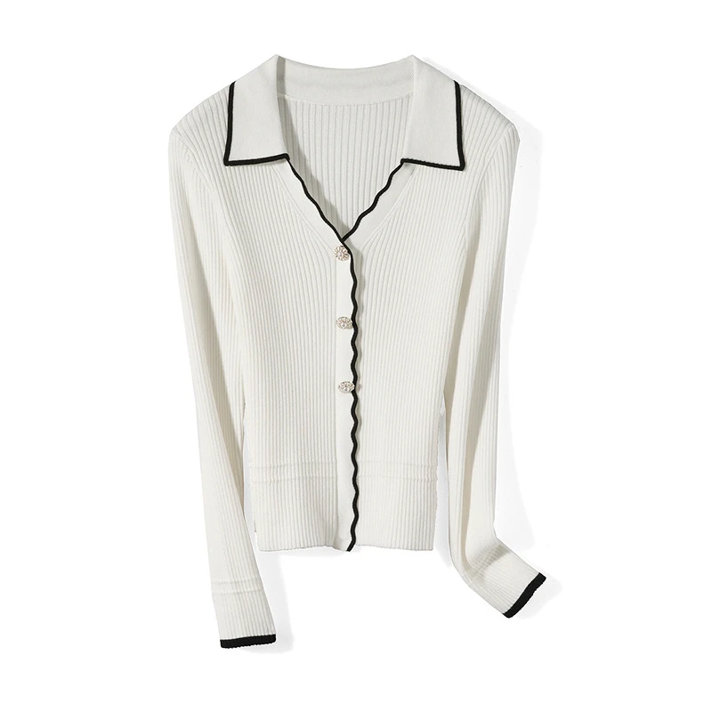 33026【艺系列】翻领知性锁边针织开衫23QM5678