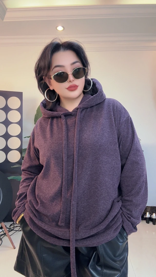 长袖宽松型女套头百搭卫衣中长款连帽秋冬宽松休闲