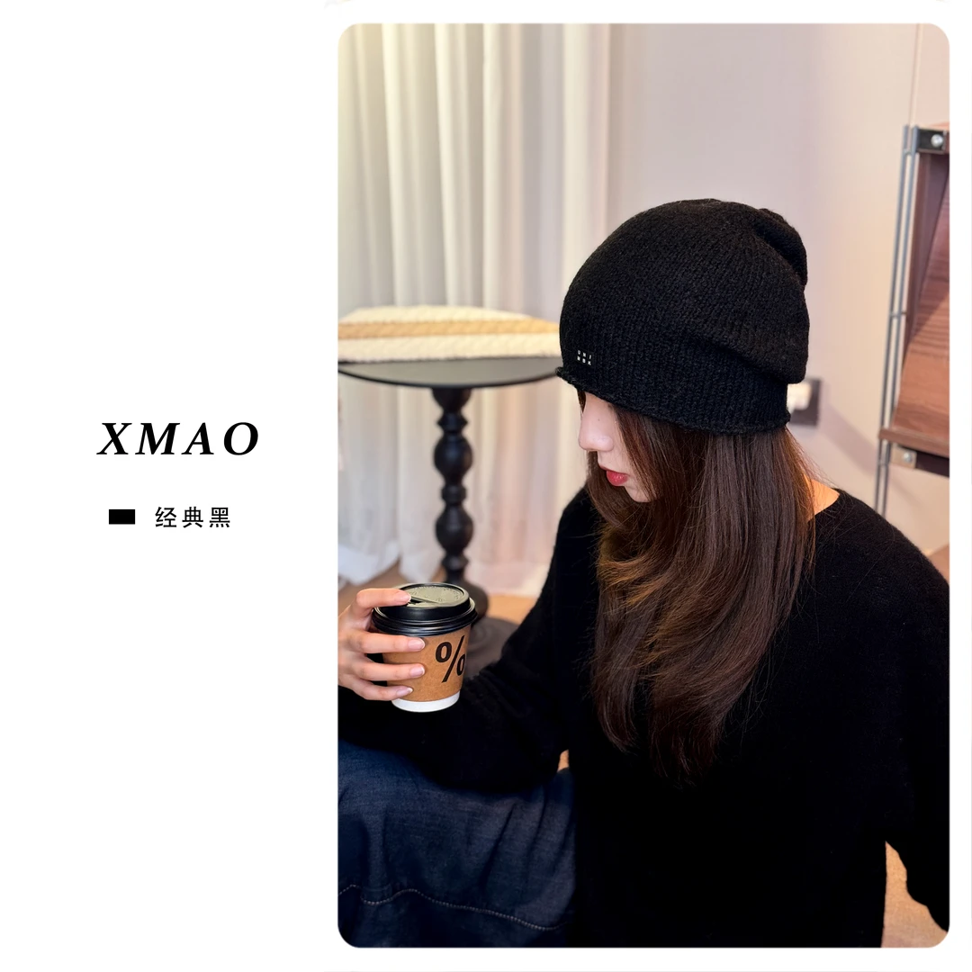 XMAO正品堆堆帽日系气质羊毛混纺包头帽复古简约百搭冷帽秋冬女帽