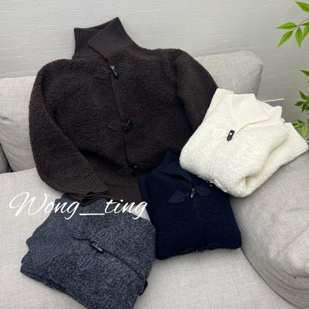 Wong_ting小众设计师圈圈毛牛角扣羊毛小香风立领短外套12134
