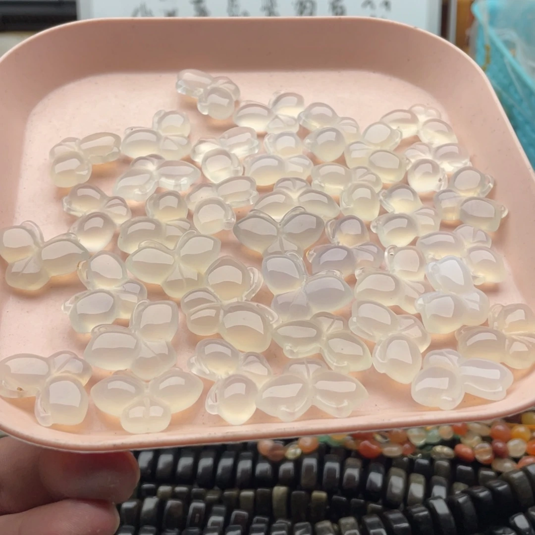 玛瑙/玉髓合金珠宝半成品两个装白玛瑙蝴蝶吊坠24*18mm