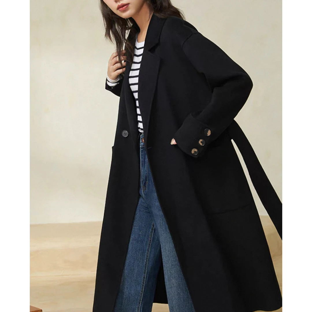 6016【夹棉加厚】英伦风复古中长款韩系毛呢大衣