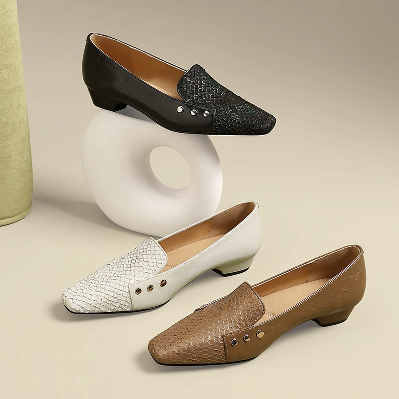 AMEINOR艾瑂儿2025春季新款气质百搭小方头低跟深口女款单鞋