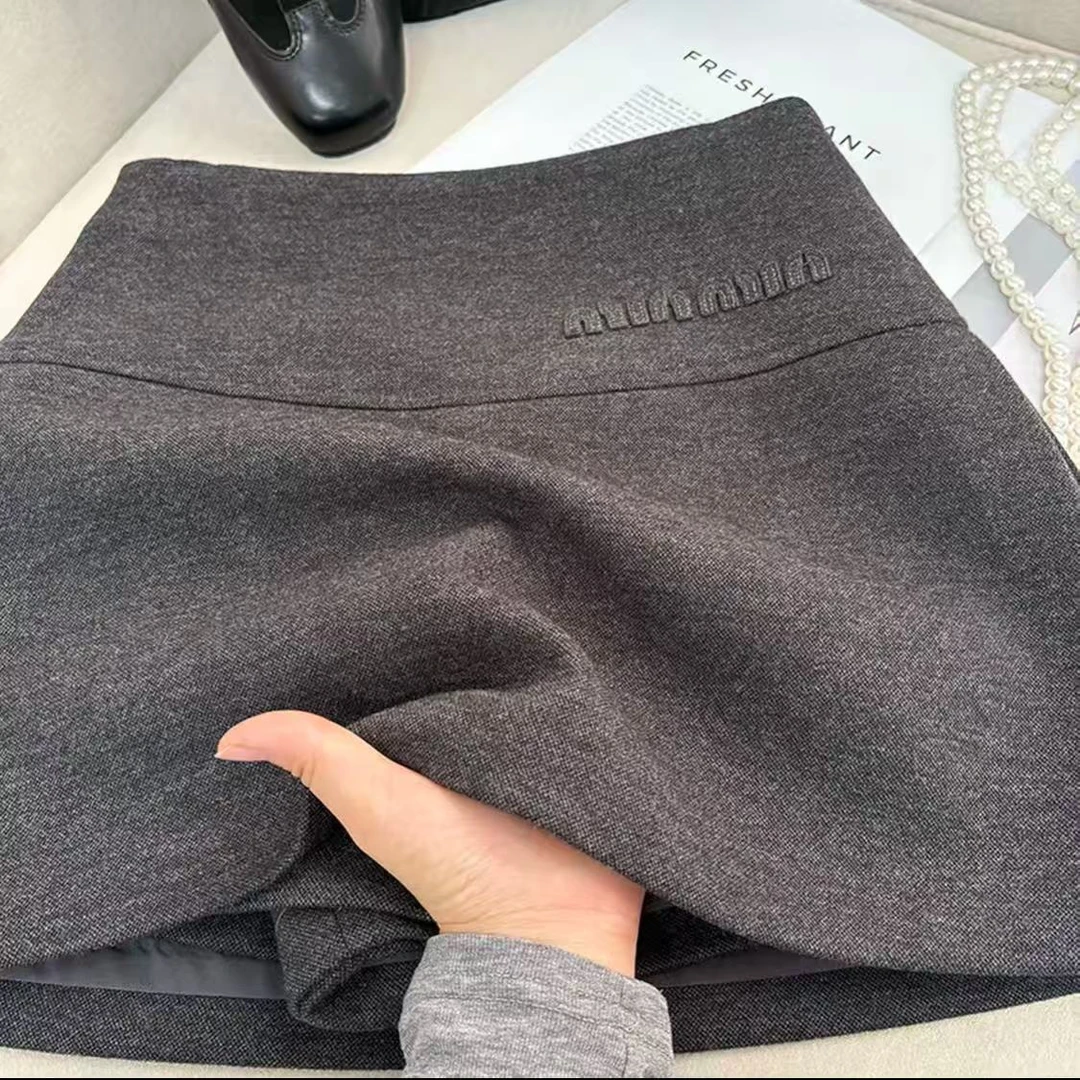 【南油高货】醋酸羊绒毛呢半身裙裤刺绣毛呢裙裤秋冬季防走光半身裙